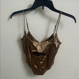Brown Satin Corset Crop Top